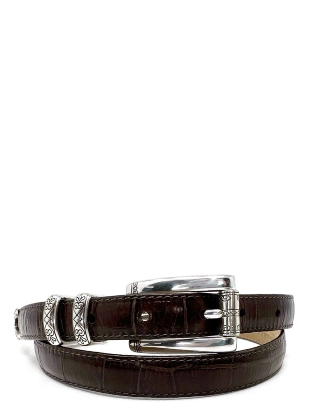 Vintage Talbots Women’s Croc Embossed Leather Belt Size Large Silver Buckle Vtg